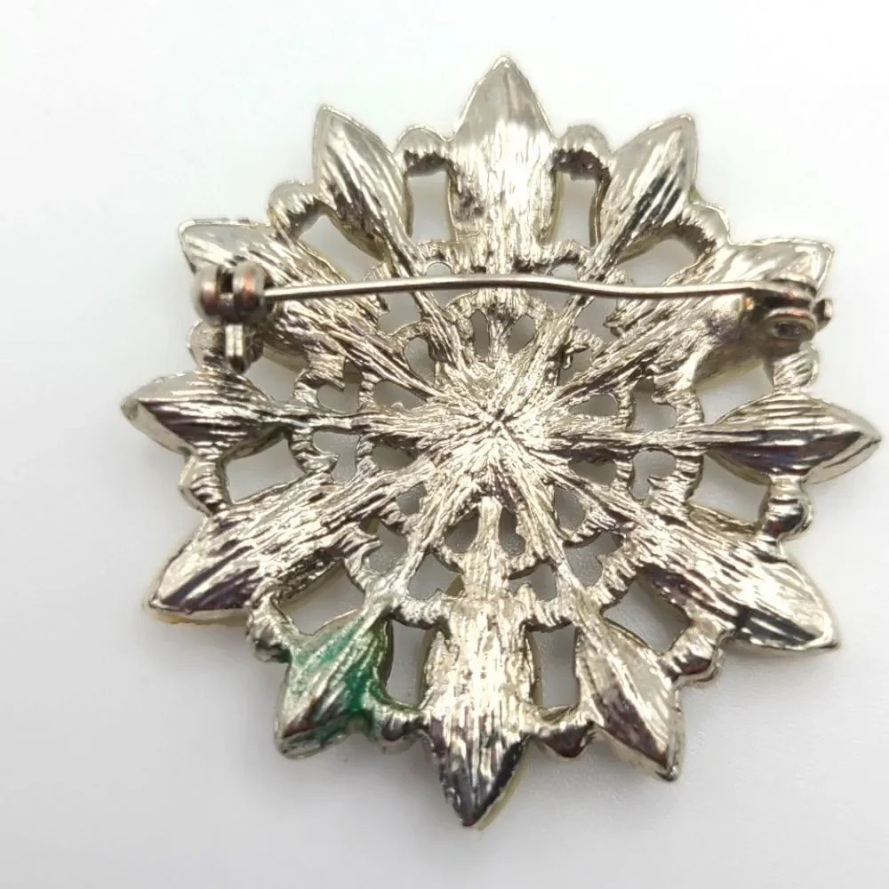 Vintage brooch pin, rhinestones silvertone